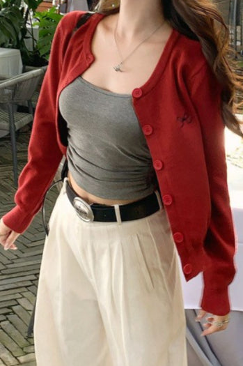 Bow Embroidered Knit Cardigan