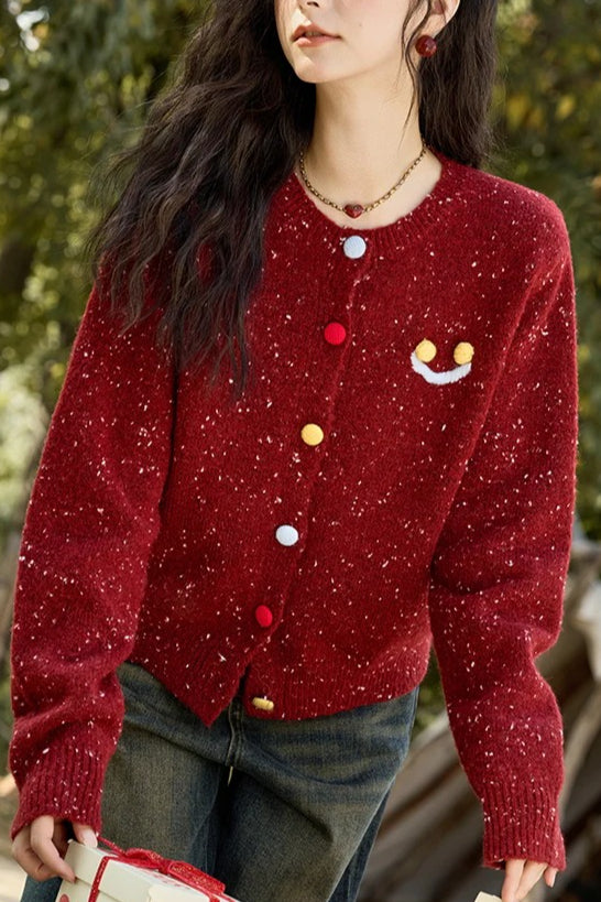 Vintage Smile Embroidery Wool Cardigan