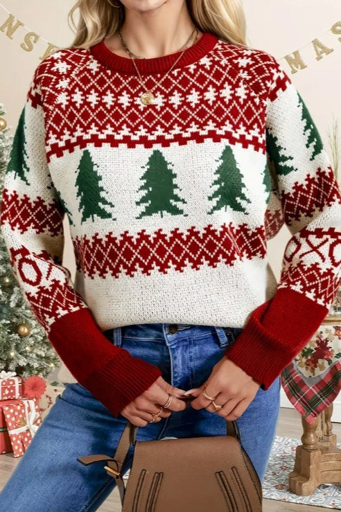 Argyle Striped Color Block Tree Sweater