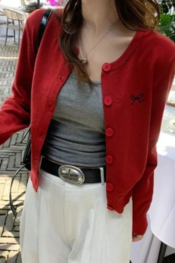 Bow Embroidered Knit Cardigan