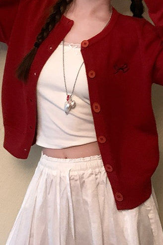 Bow Embroidered Knit Cardigan