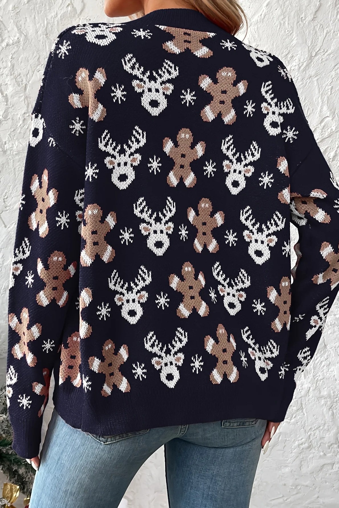 Reindeer Print Plush Knit Cardigan