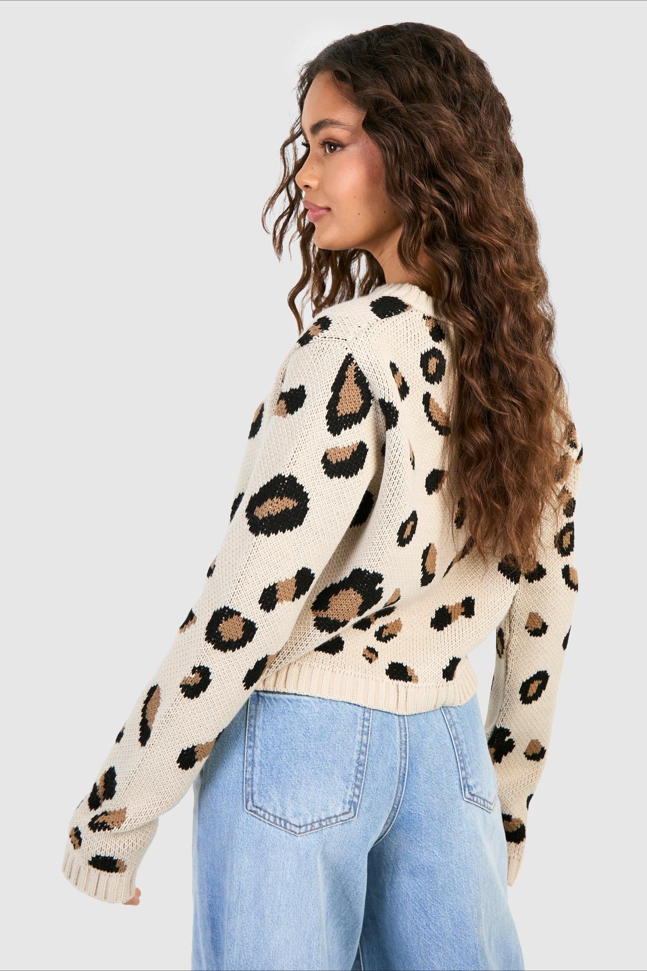 Tie Front Leopard Knit Cardigan