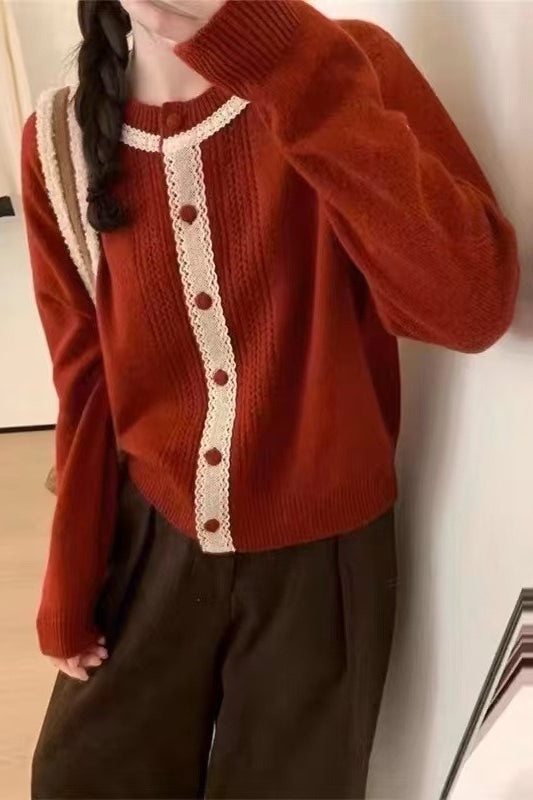 Vintage Lace Trimmed Knit Cardigan